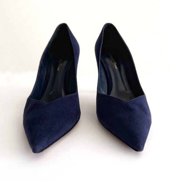 GIANVITO ROSSI NAVY BLUE SUEDE POINY TOE HIGH HEEL PUMPS - Picture 3 of 9